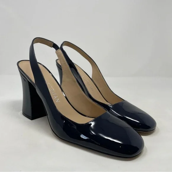 Stuart Weitzman Curveblock 85 Slingback Block Heel Pump in Patent Leather - NWT